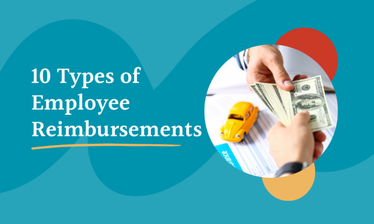10 Types of Employee Reimbursements with a photo of people handing each other a stack of $100 bills