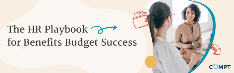 The HR Playbook for Benefits Budget Success with a picture of two women chatting at work